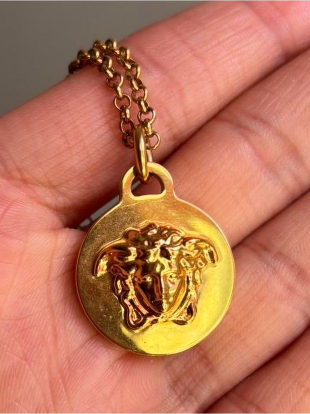 Versace Gold-Tone Round Logo Disc Necklace